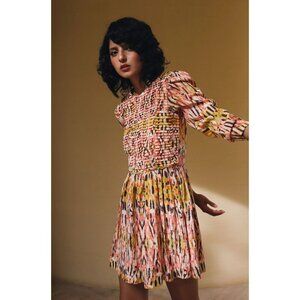 NWT Atelier 17.56 Alma Mini Dress in Coral Size XL Printed Pleated Anthropologie